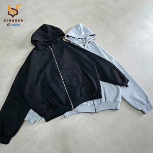 Sweat-shirt zippé pour homme en molleton bouclette de haute qualité, coupe boxy, avec logo personnalisé, épaules tombantes, style streetwear, épais et court - Product Image 1