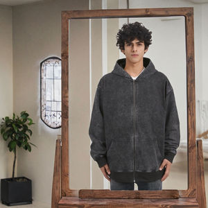 Felpa con Cappuccio da Uomo <span class=keywords><strong>Stile</strong></span> <span class=keywords><strong>Vintage</strong></span>, Ampia con Zip, Ricamo 3D, Stampa Digitale, Motivo Tinta Unita, in Pile 100% Cotone, Cappotto Invernale XL - Product Image 3