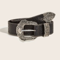 Ceinture décorative en cuir PU large de style américain rétro pour femmes, avec boucle en alliage, 105 cm de long, 3,8 cm de large, design noir