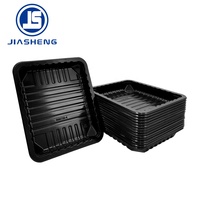 Plateau alimentaire jetable en PP noir de qualité alimentaire, empilable, thermoformé, résistant au congélateur, pour viande et fruits, vente en gros
