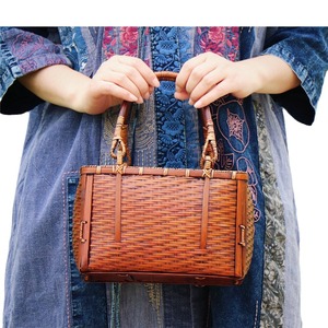 Bamboo Woven Handbag Square Retro Red Eco Friendly Women's Tea Ceremony Accessory - Product Image 5