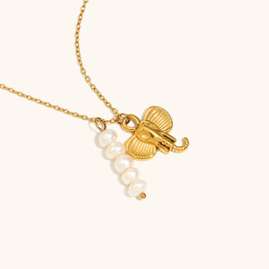 CAIOOCHE Collar con Colgante <span class=keywords><strong>de</strong></span> Perla y Elefante Chapado en <span class=keywords><strong>Oro</strong></span> PVD <span class=keywords><strong>de</strong></span> Acero Inoxidable, Joyería Vintage Antideslustre al por Mayor - Product Image 4