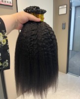 Vente en gros de cheveux duveteux Kinky Straight Flat Tip non transformés Remy Kinky Tressage Hair Keratin K Tip Flat Tip Extension de cheveux