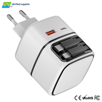 Bloc chargeur mural GaN PD 3.0 35W à charge rapide avec câble Type-C rétractable double, 3 ports Type-C + 1 port USB-A, pliable, prise US
