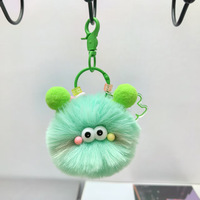 Porte-clés pendentif en peluche semi-artisanal avec chaîne colorée et boule de charbon, breloque pour sac d'école