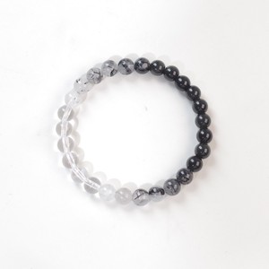 Bracelet extensible unisexe en quartz rutilé noir naturel et obsidienne, perles rondes, bijoux fantaisie en pierres précieuses - Product Image 1