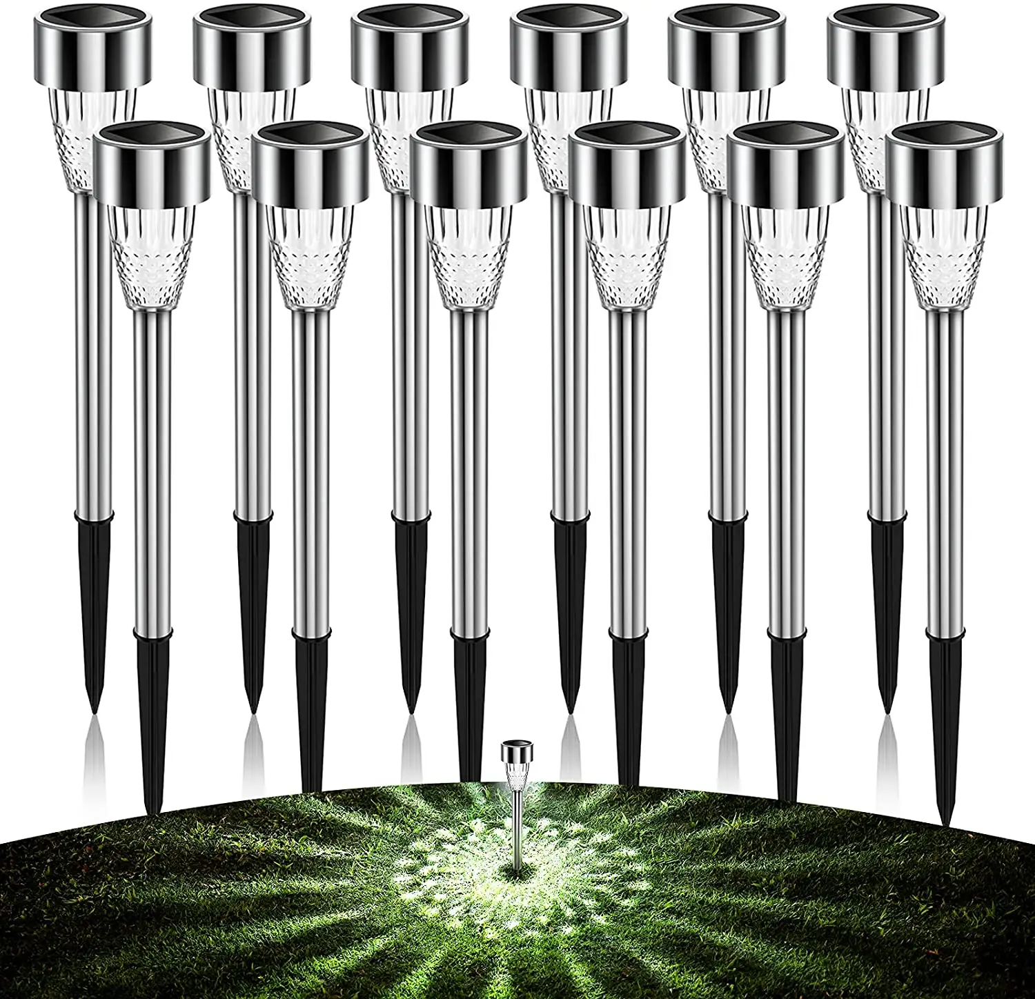New 12 packs Solar LED Garden Lights Outdoor Stainless Steel Ultra Bright LED Landscape Lighting for Yard Patio Pathway