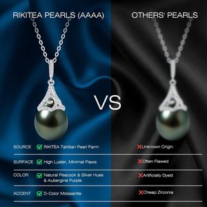 สร้อยคอไข่มุกดำตาฮิติ 9-12 มม. AAAA ไข่มุกน้ำทะเล เงินสเตอร์ลิง จี้มอสซาไนต์ ของขวัญสำหรับผู้หญิง เครื่องประดับ - Product Image 5