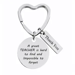 Ywganggu Custom Logo Stainless Steel Personalised Thank You Teacher Gift Laser Engraving Promotional Heart Key Chain