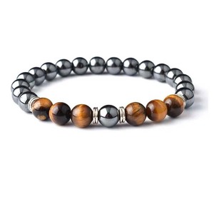 Usine En Gros <span class=keywords><strong>Europe</strong></span> et Amérique 8MM Howlite Tiger Eyes Image <span class=keywords><strong>Carte</strong></span> Pierre Noir Hématite Bracelets pour Femmes Hommes - Product Image 4