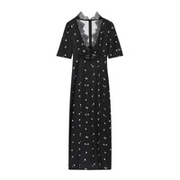 Robe imprimée pour femmes européennes et américaines, robe mi-longue ou longue sexy à col en V avec dentelle, cintrée à la taille, flatteuse pour la silhouette