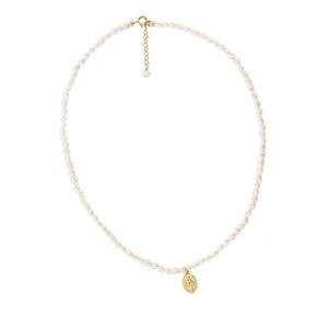 สร้อยคอชุบทอง 14K สำหรับผู้หญิง พร้อมจี้ลูกปัดข้าวธรรมชาติ ดีไซน์เรียบง่าย สายคล้องคอเดี่ยว ประดับเพชรเม็ดหลัก - Product Image 5