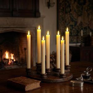 3D Real Flame LED Paraffin Wax Handmade <b>Tapered</b> <b>Candle</b> Remote Control Battery-Powered Smooth Finish Freestanding White - Product Image 6
