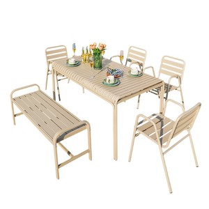 Outdoor Aluminum Garden Set 6 Seater Weather Resistant <b>Table</b> And Chairs For Patio <b>Balcony</b> Courtyard Use - Product Image 1