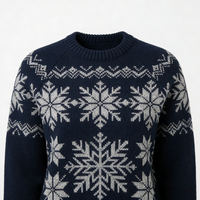 Pull d'hiver bleu marine pour femme, motif flocon de neige jacquard, tricoté, vente en gros, fabrication OEM, pull personnalisé