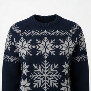 Suéter Azul Marino de Invierno para Mujer, Suéter de Punto Jacquard con Copos de Nieve Grandes, Venta al por Mayor, Fabricación OEM, Suéter Personalizado - Product Image 4