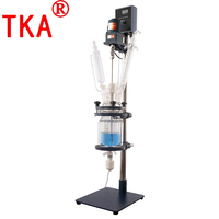 Reactor de Vidrio de Doble Capa TKA 2L de Borosilicato 3.3 con Agitación Mecánica, Rueda Universal Automática, 110V/220V para Laboratorio