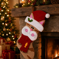 Set Kaus Kaki Natal Bentuk Kucing Lucu Terlaris, Topi Santa 3D, Syal, Kantong Hadiah Gantung Perapian, Ornamen