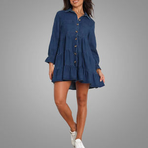 Vestido vaquero de talla grande para mujer, ropa de Color sólido, informal, suelto, manga larga, <span class=keywords><strong>2022</strong></span> - Product Image 2