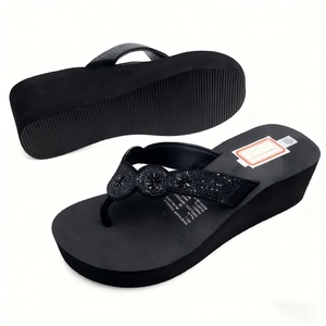 Sandales compensées pour femmes à plateforme, avec lanières ornées de cristaux et de strass, élégantes, pour l'été, logo personnalisé - Product Image 2