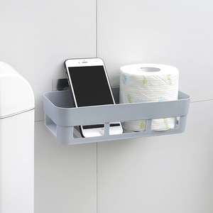 Estante de baño montado en la pared, tipo ventosa, para almacenamiento de productos de cuidado personal, blanco, beige, gris, rectangular - Product Image 4