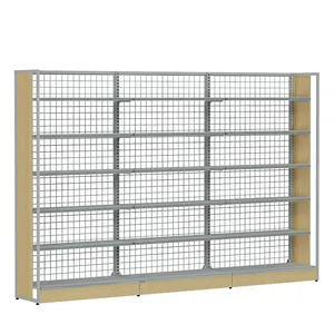 Corner shelving wire rack display single side wall units for convenience store metal and wood display stand for supermarket