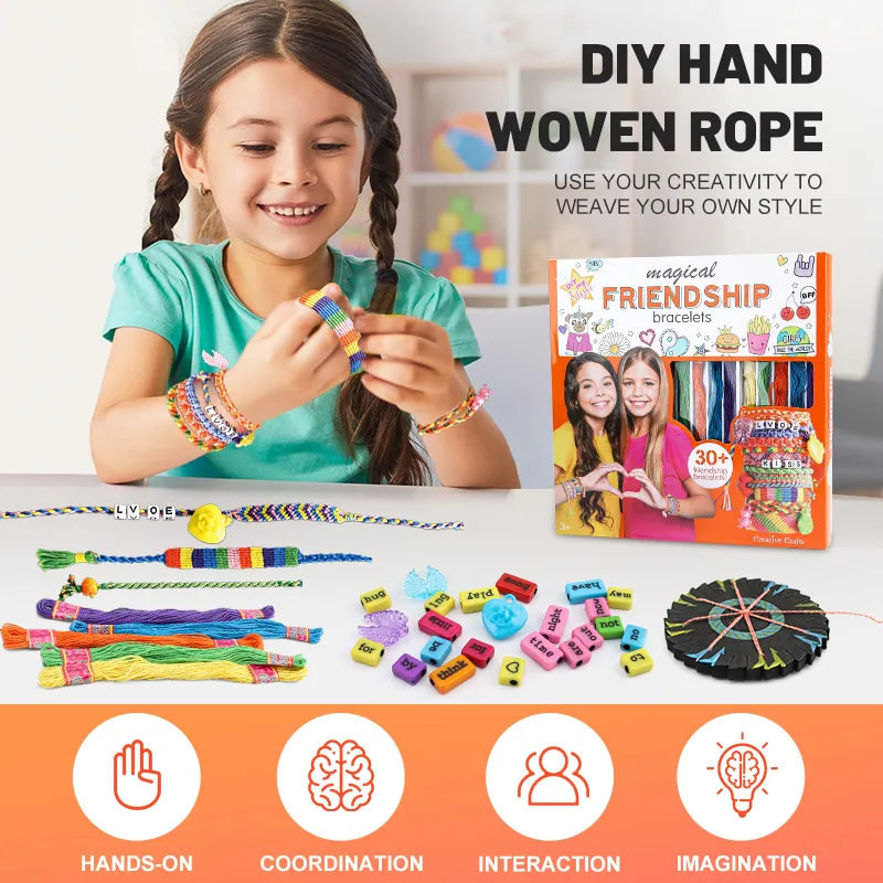 Leemook Custom Children's Diy Beads Kit Handwoven Bracelet Necklace Girls Toys Diy Handmade Rope Beads Sets