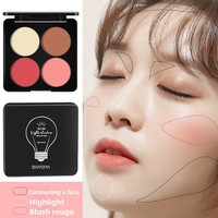 Palette de poudre blush quatre couleurs, mini illuminateur, ensemble de maquillage multi-usages, contouring, bronzage, éclaircissement, blush, tout-en-un Bonna