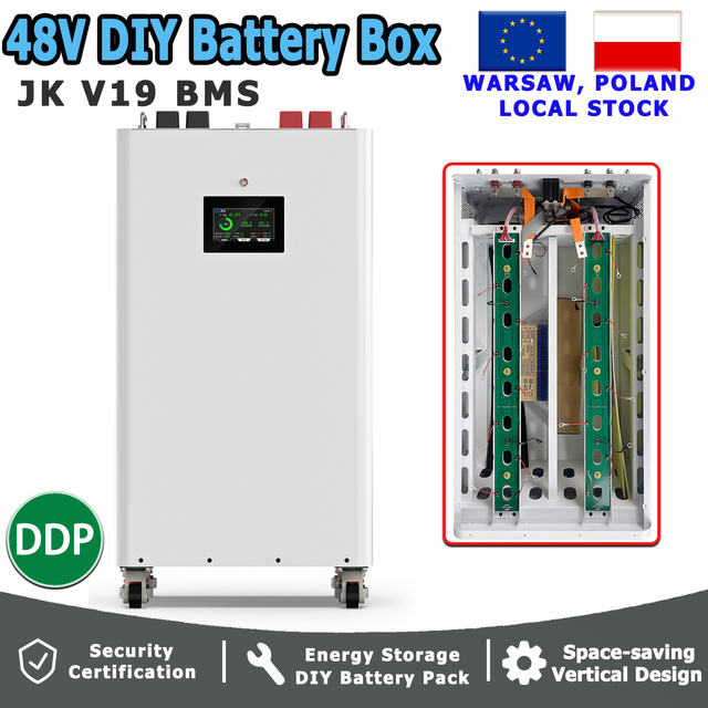 EU Stock Stand up DIY Box 48v 16s for Inverter with JK BMS 2A Active Balance Empty Box with Wheels Vertical for Battery Pack