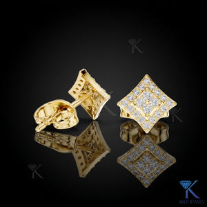 Lab Grown Diamond Geometric Rhombus <b>Stud</b> Earrings Pave Halo 4 Stone Center 14K/18K Solid Gold Classic Wedding Party Women's - Product Image 1
