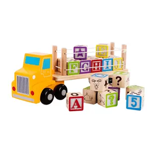 Blocs empilables en bois pour enfants, jouet éducatif, lettres de l'alphabet, camion, voitures, nouveauté