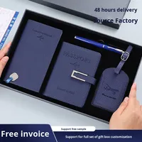 En promotion : Coffret cadeau en PU unisexe avec porte-passeport de voyage, porte-étiquette de bagage personnalisé et carnet, en stock