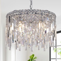 Lustre rond moderne de luxe en fer argenté de 24 pouces avec pompons et cristaux, personnalisable pour salon, villa, hall d'hôtel