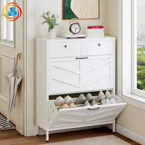 Meuble à chaussures moderne en fer blanc, montage facile, 4 tiroirs basculants, 3 tiroirs supérieurs, fin et autoportant, pour entrée - Product Image 5