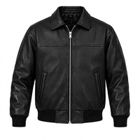 Blouson bomber en cuir véritable noir pour homme, col rabattu, fermeture éclair, style motard