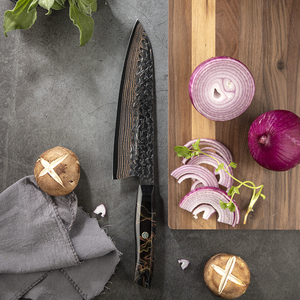Cuchillos de Chef Profesionales Japoneses Forjados a Mano con Hoja de Acero Damasco y Cobre, Mango de Resina Ecológico para Uso Culinario - Product Image 3
