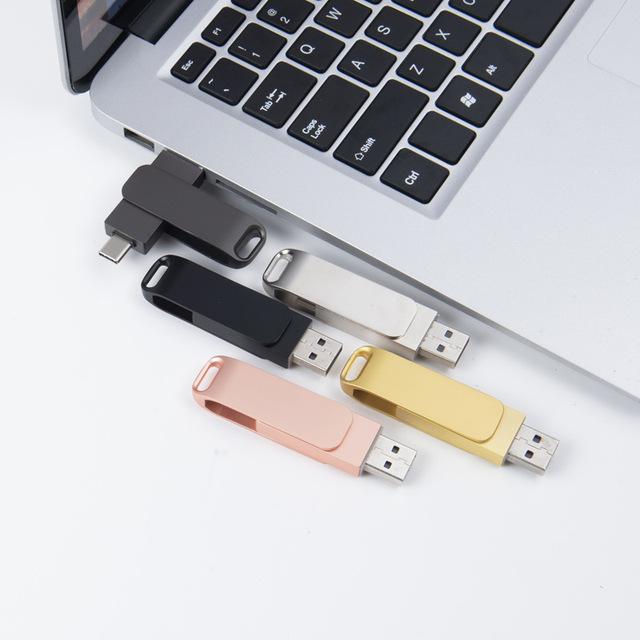 New Custom USB Flash Drive Type-C Dual-Purpose for Phones & Computers 16GB Custom Logo Metal Swivel Design