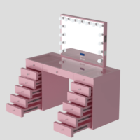 Coiffeuse rose Bureau de maquillage rose 13 tiroirs Haut-parleur Bluetooth Coiffeuse avec lumière LED Table de vanité rose pour le maquillage
