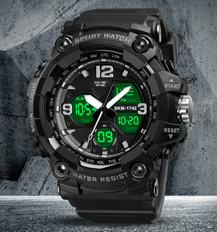 SKMEI 1742 unique sports wristwatch 5atm water resistant large display men sport watch digital
