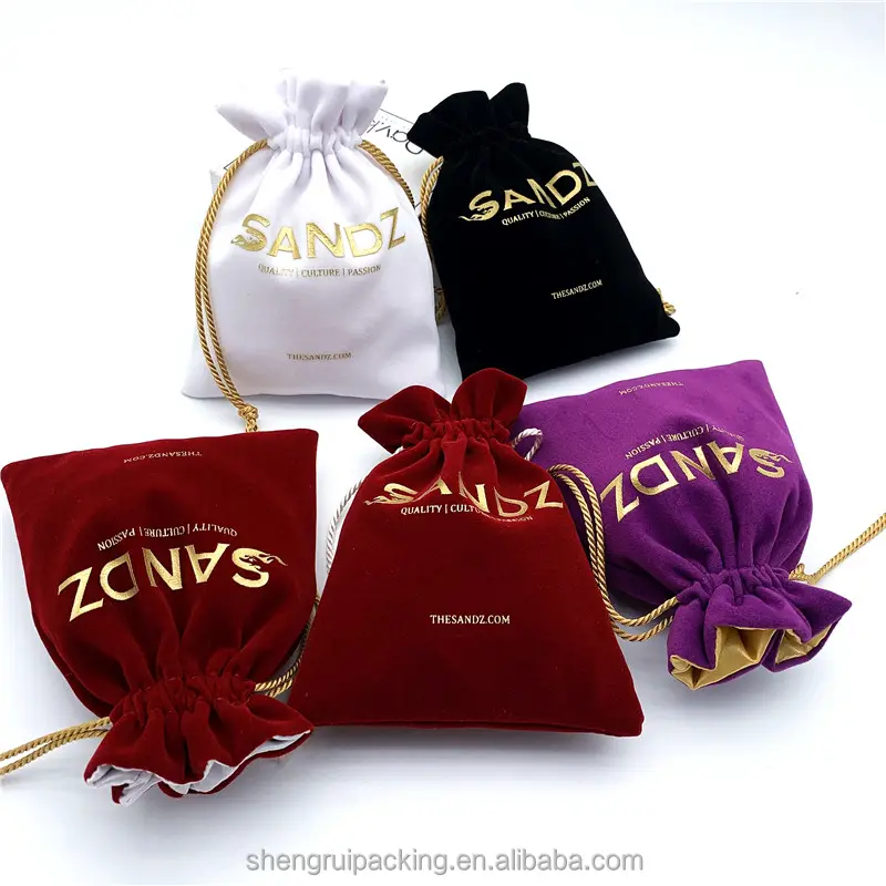 Pochette d'emballage de bouteille de parfum en velours en gros avec sac de rangement de dés en velours à cordon doré