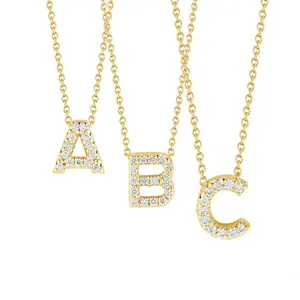 Colar personalizado de prata esterlina 925, colar banhado a ouro 18k com micro pave cz, colar inicial de letras do alfabeto, colares para mulheres
