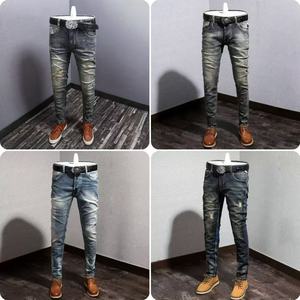 Pantalon en jean déchiré personnalisé pour homme, imprimé, style streetwear, décontracté, long, en coton, avec ceinture, style hip-hop rétro - Product Image 5
