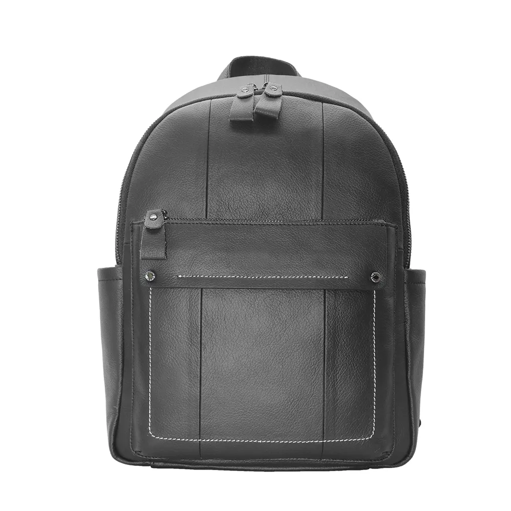 SUOHU Durable Men Casual Lightweight Genuine Leather Computer Waterproof Shoulder Bag Black Laptop Backpack