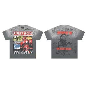 Camiseta de manga corta vintage lavada con pedrería termoadhesiva, estilo 'Vibe', con estampado 'Breaking News Venom Kills' y corte cropped FIRST ROW - Product Image 5