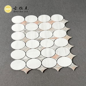Goodluck su jeti kesim Oval yuvarlak beyaz ve kırmızı doğa mermer mozaik karo duvar zemin arka-spalsh ev Hptel iç dekor için - Product Image 4