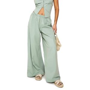 Pantalones de Algodón con Cordón Ajustable de Estilo Casual de Alta Calidad OEM para Mujer, Pantalones Anchos de Popelina - Product Image 1