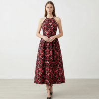 Robe midi à bretelles en jacquard floral personnalisée pour femmes, robes de soirée pour femmes