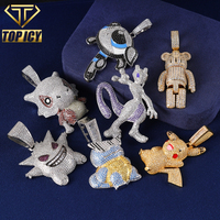 Nouveau Pendentif Anime de Haute Qualité Plaqué Or en Laiton avec Zircon 5A, Bijou Hip Hop Personnage Glacé, Cadeau avec Chaîne Cordon