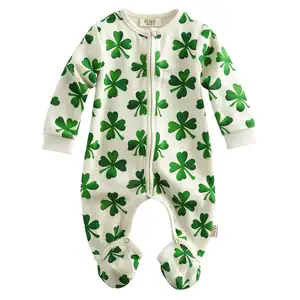 footie pajamas baby green Clover100 cotton 0-3 3-6 6-9 M