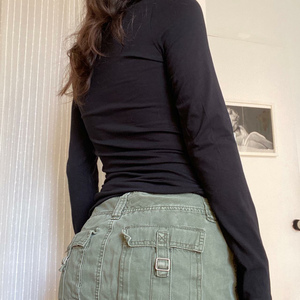 Camiseta con Estampado de Remolino Minimalista Estadounidense, Cuello Redondo, Manga Larga, Informal, Básica, para Primavera y Otoño, para Mujer - Product Image 5